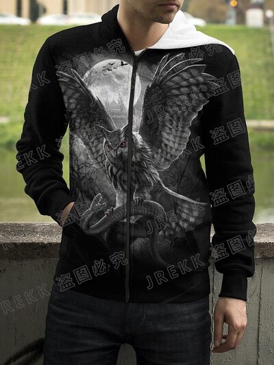 Jauns Dzīvnieku nakts pūce 3D drukas kapuces ar rāvējslēdzēju Vīriešu sieviešu bērnu džemperi ar kapuci Modes ikdienišķs, foršs, ar rāvējslēdzēju aiztaisāms kapuci Apģērbs