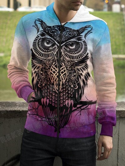 Jauns Dzīvnieku nakts pūce 3D drukas kapuces ar rāvējslēdzēju Vīriešu sieviešu bērnu džemperi ar kapuci Modes ikdienišķs, foršs, ar rāvējslēdzēju aiztaisāms kapuci Apģērbs