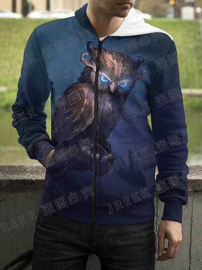 Jauns Dzīvnieku nakts pūce 3D drukas kapuces ar rāvējslēdzēju Vīriešu sieviešu bērnu džemperi ar kapuci Modes ikdienišķs, foršs, ar rāvējslēdzēju aiztaisāms kapuci Apģērbs