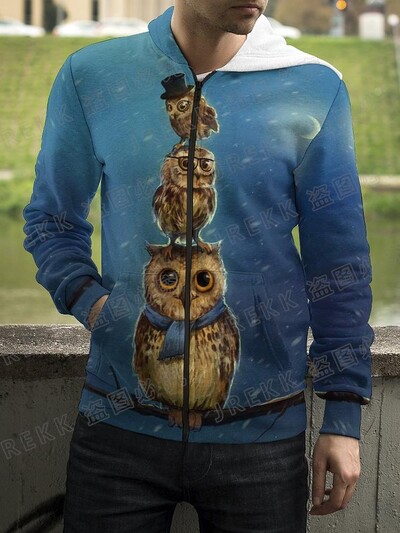 Jauns Dzīvnieku nakts pūce 3D drukas kapuces ar rāvējslēdzēju Vīriešu sieviešu bērnu džemperi ar kapuci Modes ikdienišķs, foršs, ar rāvējslēdzēju aiztaisāms kapuci Apģērbs