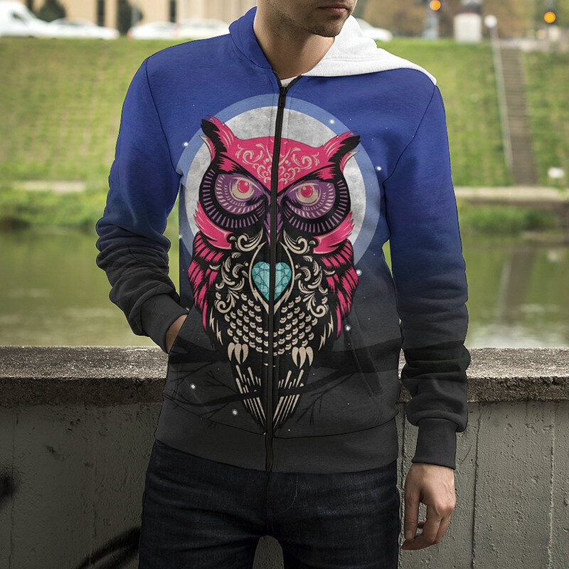 Jauns Dzīvnieku nakts pūce 3D drukas kapuces ar rāvējslēdzēju Vīriešu sieviešu bērnu džemperi ar kapuci Modes ikdienišķs, foršs, ar rāvējslēdzēju aiztaisāms kapuci Apģērbs