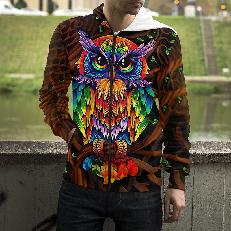 Jauns Dzīvnieku nakts pūce 3D drukas kapuces ar rāvējslēdzēju Vīriešu sieviešu bērnu džemperi ar kapuci Modes ikdienišķs, foršs, ar rāvējslēdzēju aiztaisāms kapuci Apģērbs