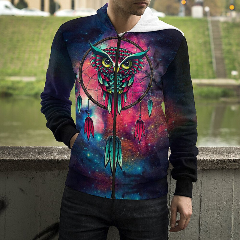 Jauns Dzīvnieku nakts pūce 3D drukas kapuces ar rāvējslēdzēju Vīriešu sieviešu bērnu džemperi ar kapuci Modes ikdienišķs, foršs, ar rāvējslēdzēju aiztaisāms kapuci Apģērbs