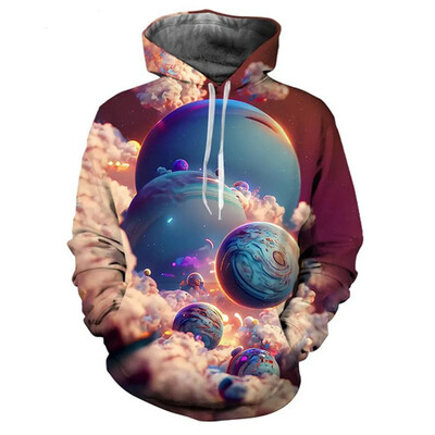 Colorate Planet Galaxy Hanorace imprimate 3D pentru bărbați Haine Harajuku Hanorace de modă Casual Streetwear Pulovere Trening Top