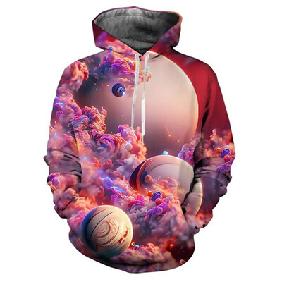 Colorate Planet Galaxy Hanorace imprimate 3D pentru bărbați Haine Harajuku Hanorace de modă Casual Streetwear Pulovere Trening Top