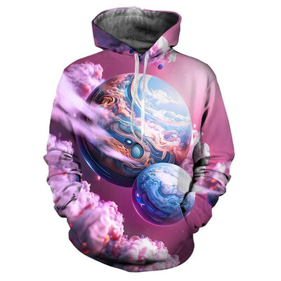 Colorate Planet Galaxy Hanorace imprimate 3D pentru bărbați Haine Harajuku Hanorace de modă Casual Streetwear Pulovere Trening Top