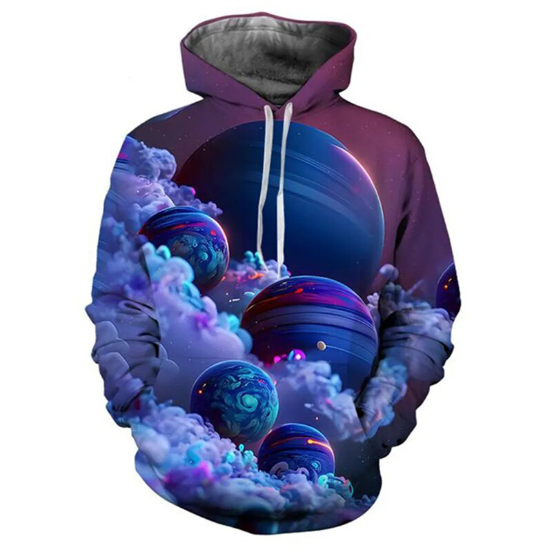 Colorate Planet Galaxy Hanorace imprimate 3D pentru bărbați Haine Harajuku Hanorace de modă Casual Streetwear Pulovere Trening Top