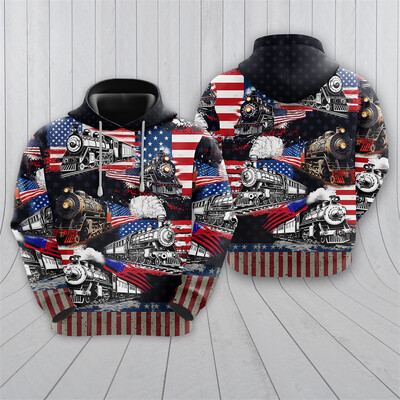 Vintage Steampunk Train 3D Nyomtatott kapucnis pulóver Férfi Ruhák Harajuku Divat Vonósofőr Pulóverek Alkalmi Gyerek Tréningruha felsők