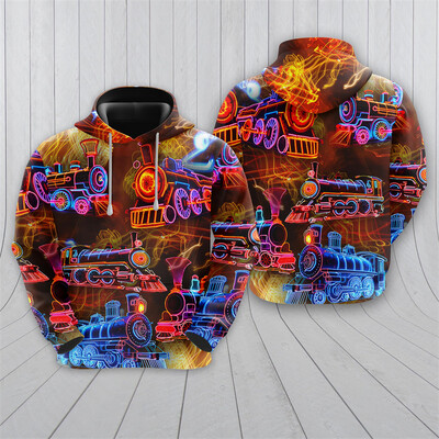 Vintage Steampunk Train 3D Nyomtatott kapucnis pulóver Férfi Ruhák Harajuku Divat Vonósofőr Pulóverek Alkalmi Gyerek Tréningruha felsők
