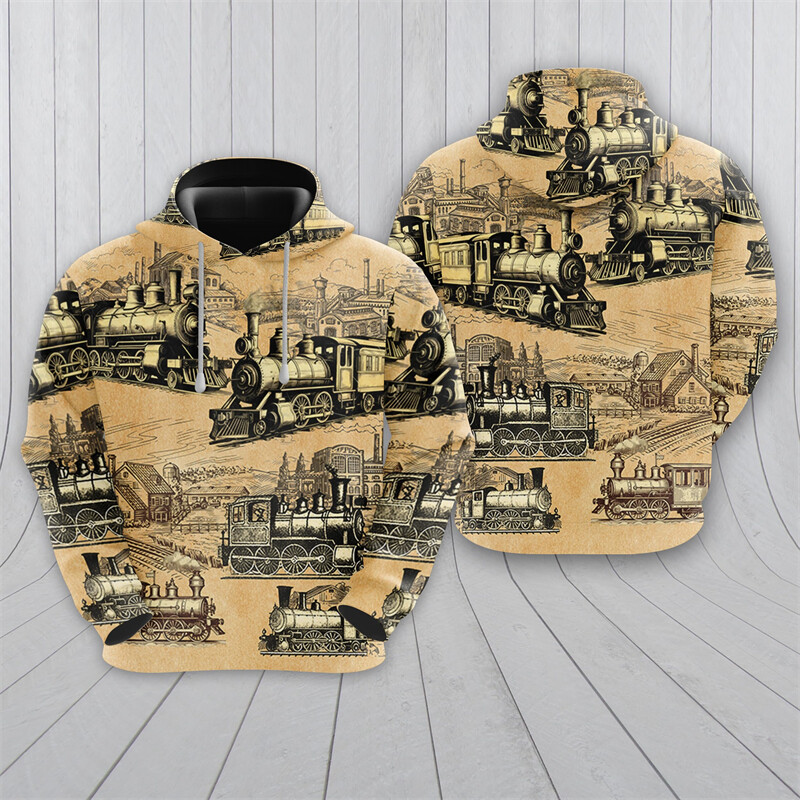 Vintage Steampunk Train 3D Printed Hoodies Vīriešiem Apģērbi Harajuku Modes Vilciena vadītāja Džemperi Ikdienas bērnu treniņtērpu topi