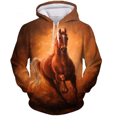 Hanorace cu glugă de modă pentru cai, cu imprimeu 3D, pentru bărbați, femei, ocazional, hanorace cu glugă, supradimensionate, Harajuku, pentru copii, îmbrăcăminte