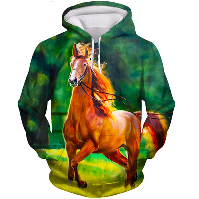 Hanorace cu glugă de modă pentru cai, cu imprimeu 3D, pentru bărbați, femei, ocazional, hanorace cu glugă, supradimensionate, Harajuku, pentru copii, îmbrăcăminte