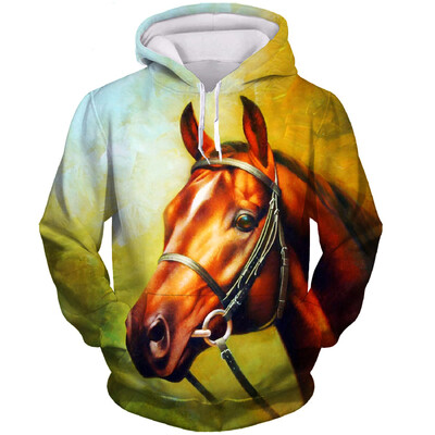 Hanorace cu glugă de modă pentru cai, cu imprimeu 3D, pentru bărbați, femei, ocazional, hanorace cu glugă, supradimensionate, Harajuku, pentru copii, îmbrăcăminte