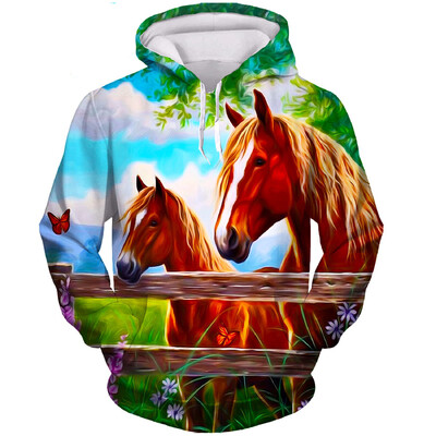 Hanorace cu glugă de modă pentru cai, cu imprimeu 3D, pentru bărbați, femei, ocazional, hanorace cu glugă, supradimensionate, Harajuku, pentru copii, îmbrăcăminte