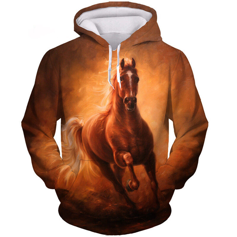Hanorace cu glugă de modă pentru cai, cu imprimeu 3D, pentru bărbați, femei, ocazional, hanorace cu glugă, supradimensionate, Harajuku, pentru copii, îmbrăcăminte