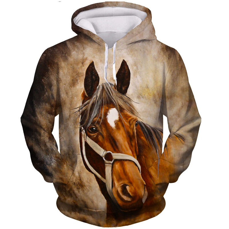 Hanorace cu glugă de modă pentru cai, cu imprimeu 3D, pentru bărbați, femei, ocazional, hanorace cu glugă, supradimensionate, Harajuku, pentru copii, îmbrăcăminte