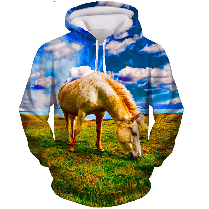 Hanorace cu glugă de modă pentru cai, cu imprimeu 3D, pentru bărbați, femei, ocazional, hanorace cu glugă, supradimensionate, Harajuku, pentru copii, îmbrăcăminte