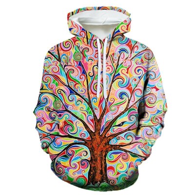 Jarné a jesenné kreatívne psychedelické stromové vzory mikiny pre mužov s 3D tlačou, ležérne svetre, mikina, streetwear topy