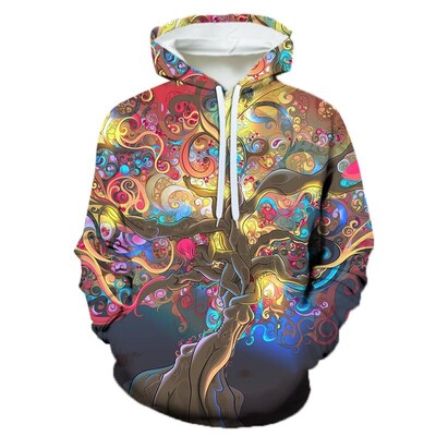 Jarné a jesenné kreatívne psychedelické stromové vzory mikiny pre mužov s 3D tlačou, ležérne svetre, mikina, streetwear topy