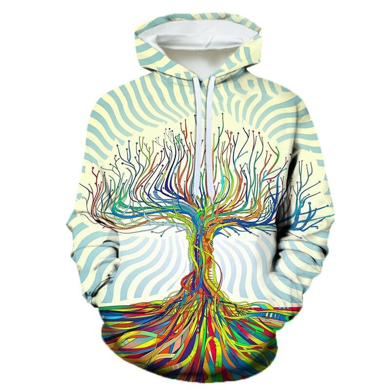 Jarné a jesenné kreatívne psychedelické stromové vzory mikiny pre mužov s 3D tlačou, ležérne svetre, mikina, streetwear topy