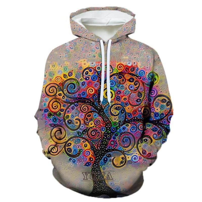 Jarné a jesenné kreatívne psychedelické stromové vzory mikiny pre mužov s 3D tlačou, ležérne svetre, mikina, streetwear topy