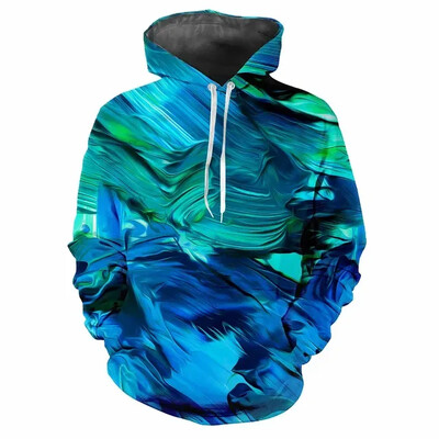 Μοντέρνα ανδρικά κουκούλα με μοτίβα χρωστικής ψηφιακής εκτύπωσης Casual μακρυμάνικα μπλουζάκια με κουκούλα από χοντρό ύφασμα