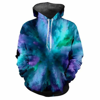 Μοντέρνα ανδρικά κουκούλα με μοτίβα χρωστικής ψηφιακής εκτύπωσης Casual μακρυμάνικα μπλουζάκια με κουκούλα από χοντρό ύφασμα