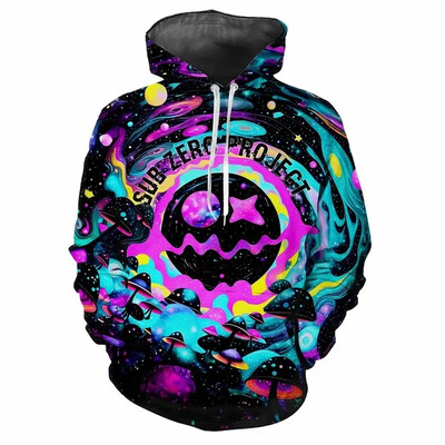 Μοντέρνα ανδρικά κουκούλα με μοτίβα χρωστικής ψηφιακής εκτύπωσης Casual μακρυμάνικα μπλουζάκια με κουκούλα από χοντρό ύφασμα