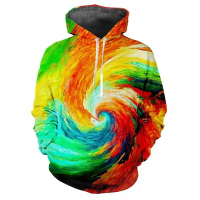 Μοντέρνα ανδρικά κουκούλα με μοτίβα χρωστικής ψηφιακής εκτύπωσης Casual μακρυμάνικα μπλουζάκια με κουκούλα από χοντρό ύφασμα