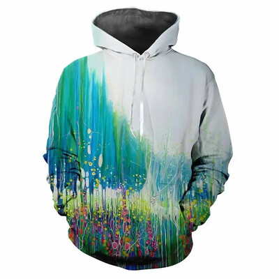 Μοντέρνα ανδρικά κουκούλα με μοτίβα χρωστικής ψηφιακής εκτύπωσης Casual μακρυμάνικα μπλουζάκια με κουκούλα από χοντρό ύφασμα