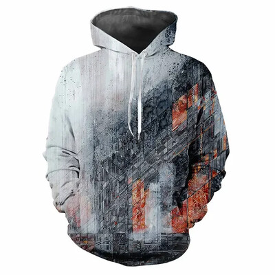 Μοντέρνα ανδρικά κουκούλα με μοτίβα χρωστικής ψηφιακής εκτύπωσης Casual μακρυμάνικα μπλουζάκια με κουκούλα από χοντρό ύφασμα