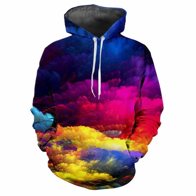 Μοντέρνα ανδρικά κουκούλα με μοτίβα χρωστικής ψηφιακής εκτύπωσης Casual μακρυμάνικα μπλουζάκια με κουκούλα από χοντρό ύφασμα