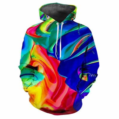 Μοντέρνα ανδρικά κουκούλα με μοτίβα χρωστικής ψηφιακής εκτύπωσης Casual μακρυμάνικα μπλουζάκια με κουκούλα από χοντρό ύφασμα