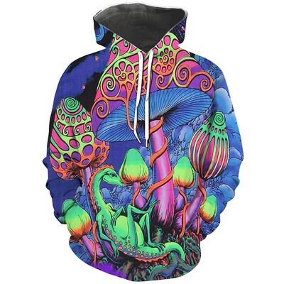 Πολύχρωμο Magic Mushroom Hoodie για άντρες Γυναικεία Φούτερ πουλόβερ με αφηρημένο μοτίβο 3D Φούτερ Casual μακρυμάνικο ανδρικό μπλουζάκι