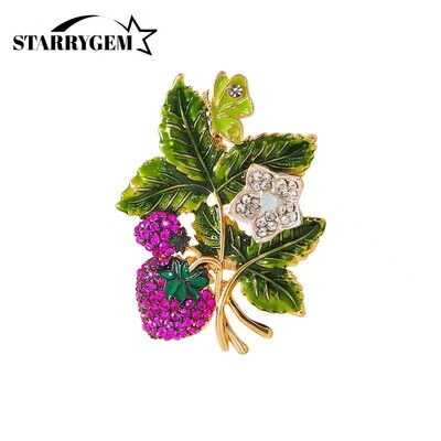 Rhinestone Butterfly Strawberry Pins for Women Unisex Enamel Leaf Brooches Office Party Friend Gifts Jewelry Accessories