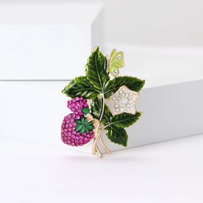 Ace cu căpșuni fluture cu stras pentru femei, broșe unisex email cu frunze, cadou pentru petrecere, pentru birou, accesorii de bijuterii