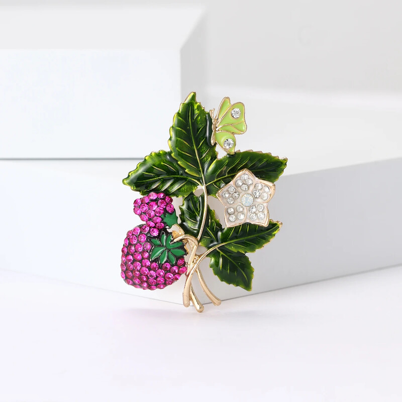 Ace cu căpșuni fluture cu stras pentru femei, broșe unisex email cu frunze, cadou pentru petrecere, pentru birou, accesorii de bijuterii