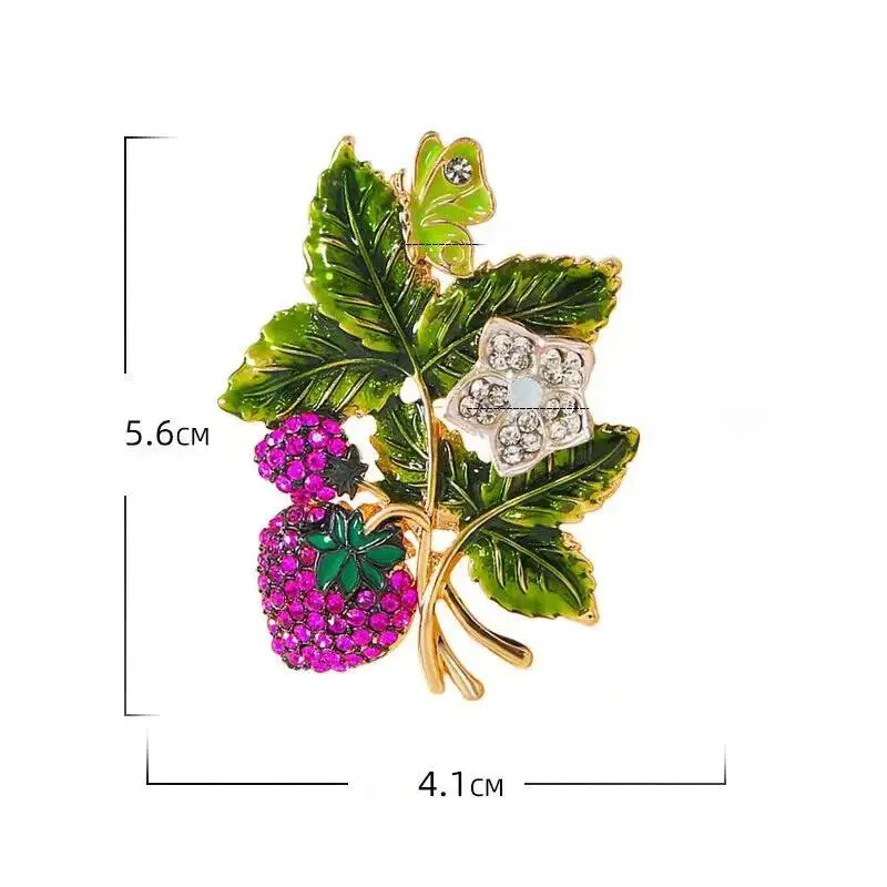 Ace cu căpșuni fluture cu stras pentru femei, broșe unisex email cu frunze, cadou pentru petrecere, pentru birou, accesorii de bijuterii