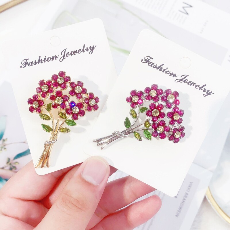 Cele mai noi broșe creative coreene de flori de cristal de culoare trandafir, broșă de lux de designer 3D, bijuterii pentru femei, decorare pentru îmbrăcăminte