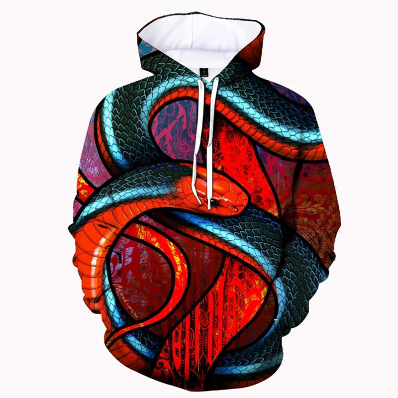 Πολύχρωμο 3d print Animal Snake Hoodie για άνδρες Γυναικεία Προσωπικότητα Μόδα Street Hoodies Μακρυμάνικο πουλόβερ Φούτερ μεγάλου μεγέθους