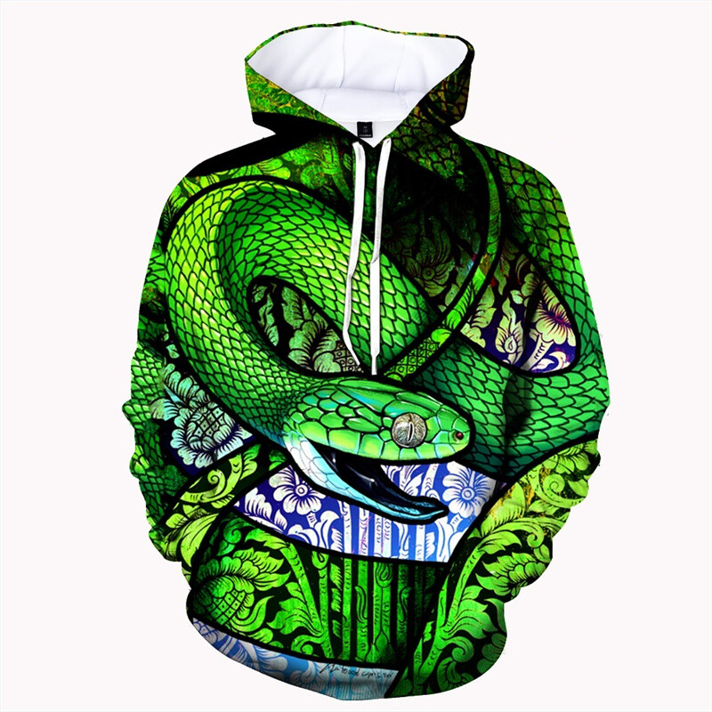 Πολύχρωμο 3d print Animal Snake Hoodie για άνδρες Γυναικεία Προσωπικότητα Μόδα Street Hoodies Μακρυμάνικο πουλόβερ Φούτερ μεγάλου μεγέθους