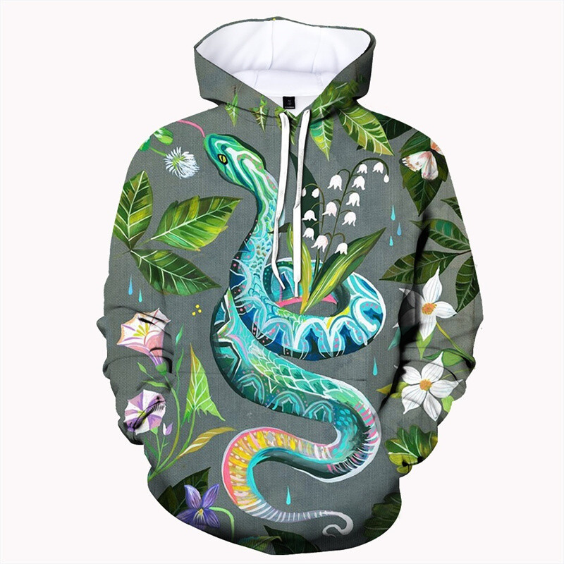 Πολύχρωμο 3d print Animal Snake Hoodie για άνδρες Γυναικεία Προσωπικότητα Μόδα Street Hoodies Μακρυμάνικο πουλόβερ Φούτερ μεγάλου μεγέθους