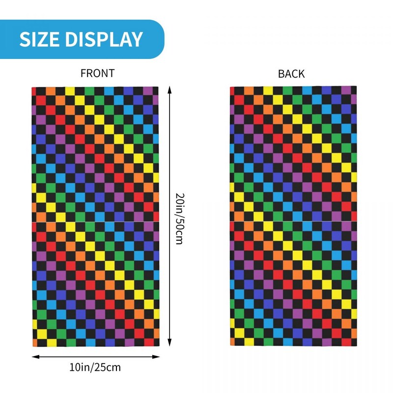 Curcubeu în carouri Bandană neagră Ghet pentru gât Balaclave imprimate Esarfă învelită Articole pentru cap caldă Drumeții pentru bărbați, femei, adulți, rezistente la vânt