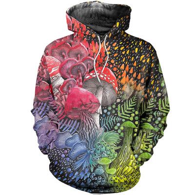 Farebné mikiny s kapucňou, hubami a rastlinami, 3D potlač, pánske a dámske nadrozmerné streetwear mikiny s kapucňou Y2k, detské oblečenie
