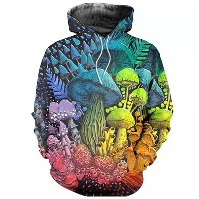Farebné mikiny s kapucňou, hubami a rastlinami, 3D potlač, pánske a dámske nadrozmerné streetwear mikiny s kapucňou Y2k, detské oblečenie