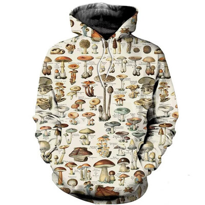 Farebné mikiny s kapucňou, hubami a rastlinami, 3D potlač, pánske a dámske nadrozmerné streetwear mikiny s kapucňou Y2k, detské oblečenie