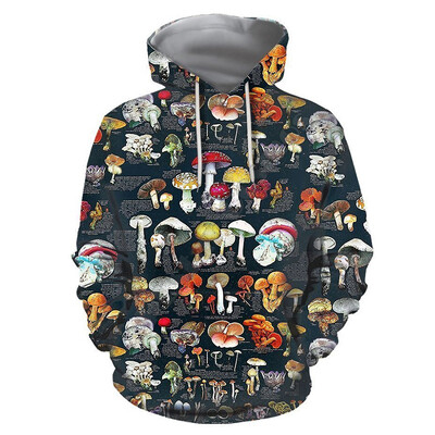 Farebné mikiny s kapucňou, hubami a rastlinami, 3D potlač, pánske a dámske nadrozmerné streetwear mikiny s kapucňou Y2k, detské oblečenie
