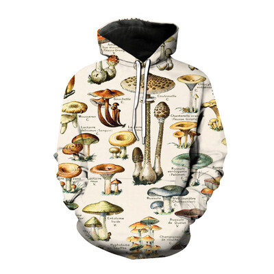 Farebné mikiny s kapucňou, hubami a rastlinami, 3D potlač, pánske a dámske nadrozmerné streetwear mikiny s kapucňou Y2k, detské oblečenie