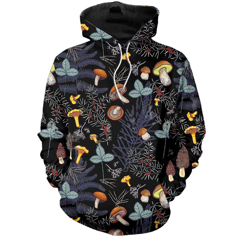 Farebné mikiny s kapucňou, hubami a rastlinami, 3D potlač, pánske a dámske nadrozmerné streetwear mikiny s kapucňou Y2k, detské oblečenie