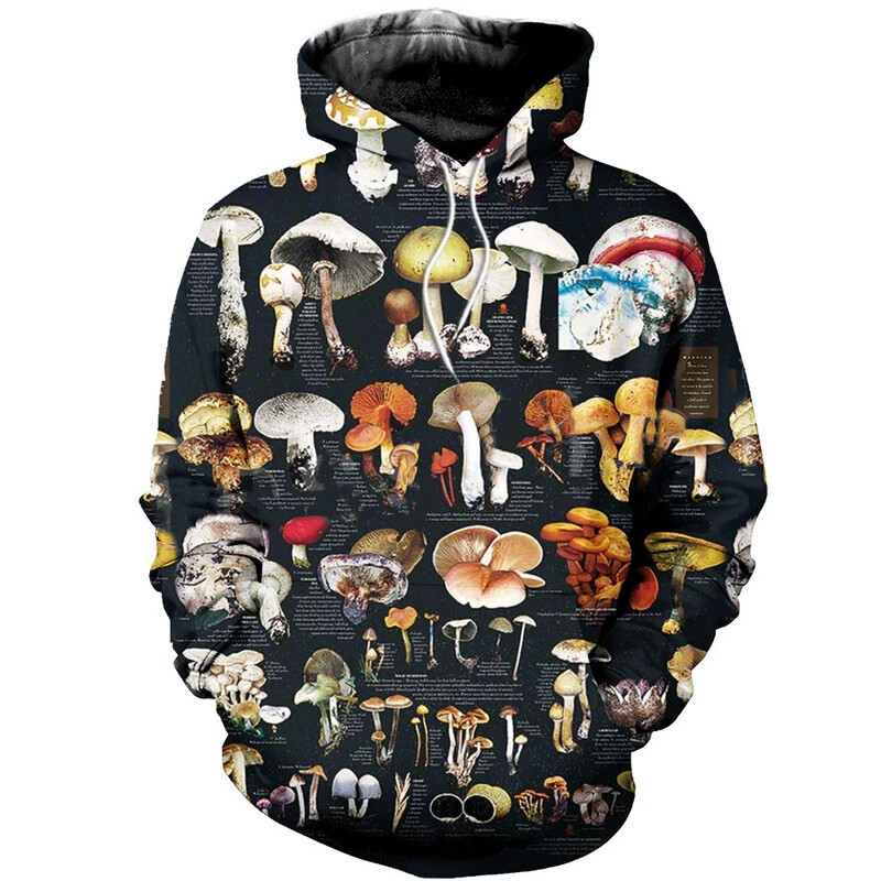 Farebné mikiny s kapucňou, hubami a rastlinami, 3D potlač, pánske a dámske nadrozmerné streetwear mikiny s kapucňou Y2k, detské oblečenie
